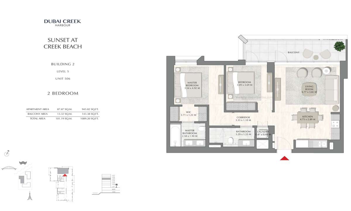 Building 2 - 2 Bedroom Level 5 Unit 506, Size 1089.20 sq ft